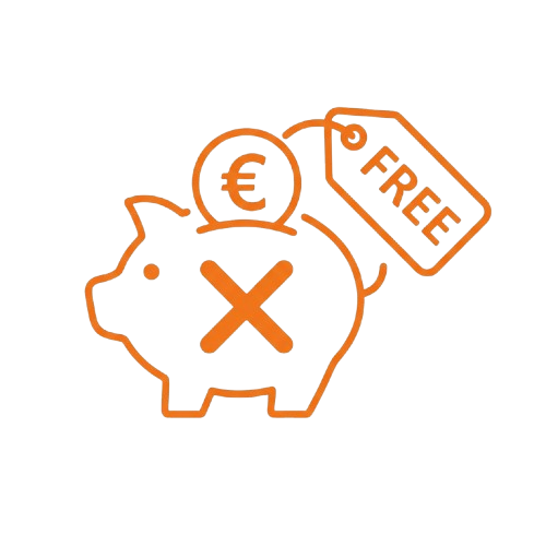 Ein Sparschwein mit einem Hangtag, der das Wort "Free" enthält sowie eine Euromünze symbolisieren den kostenfreien Service.