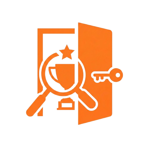 Symbol mit Schlüssel und Pokal, der Erfolg und den Zugang zu Zielen darstellt.